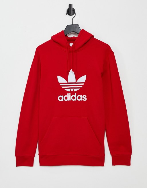 adidas Originals adicolor trefoil logo hoodie in red | ASOS