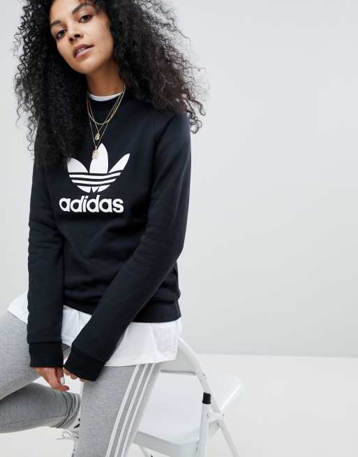 Adidas originals adicolor trefoil clearance oversized sweatshirt in black