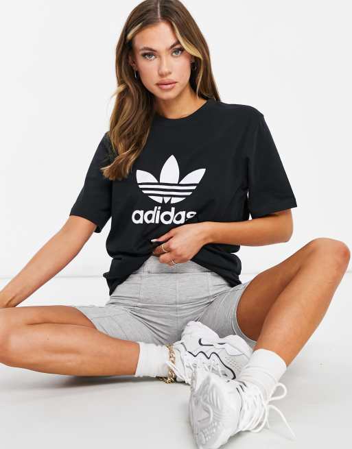 adidas Originals adicolor trefoil oversized t shirt in black
