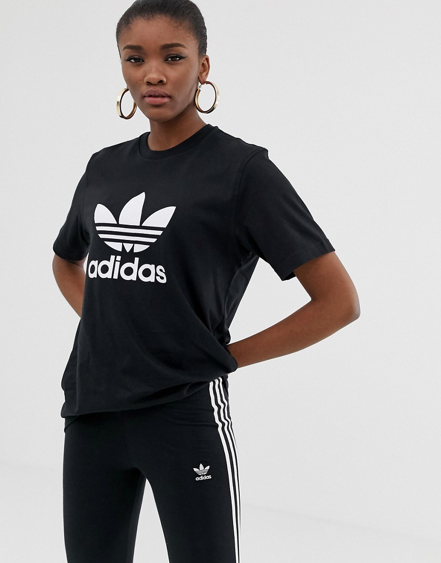 Adidas Originals adicolor trefoil oversized t-shirt in black