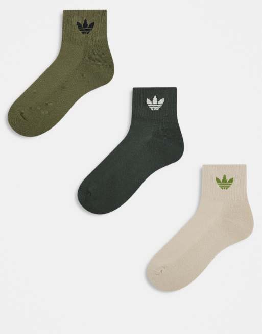 adidas Originals - adicolor Trefoil - Set van 3 paar enkelsokken in kaki en beige