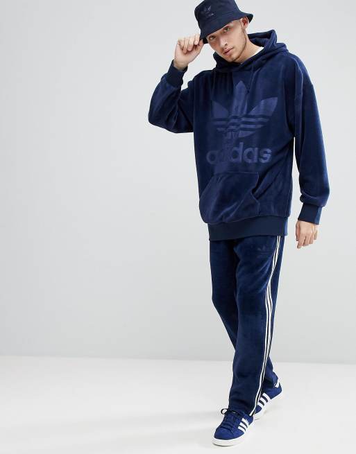 adidas Originals Velour Hoodie In Fit Navy CW1327 |