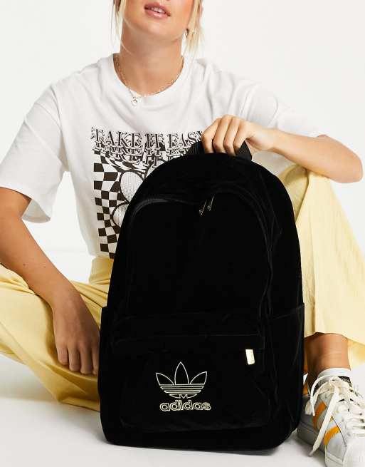 adidas Originals adicolor velvet backpack in black