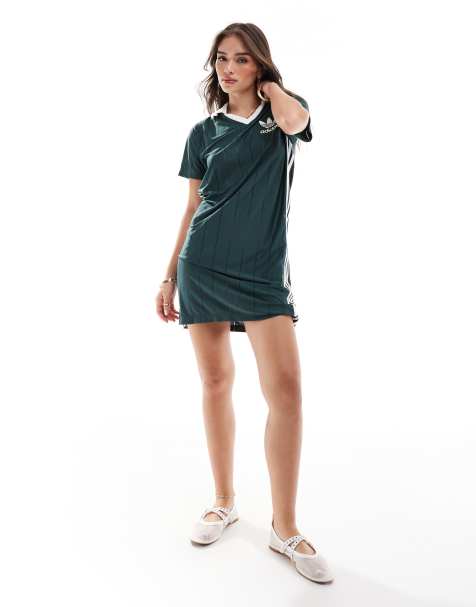 adidas Originals - Adicolor - Vestito verde gessato con 3 strisce - view 1
