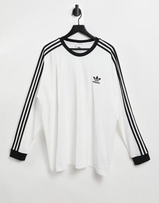 adidas Originals – adicolor – Vit t-shirt med lång ärm och tre ränder - view 1
