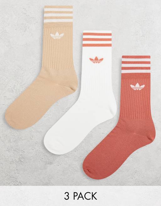 adidas Originals – adicolor – Vita och beige sportstrumpor med treklöverlogga, 3-pack 