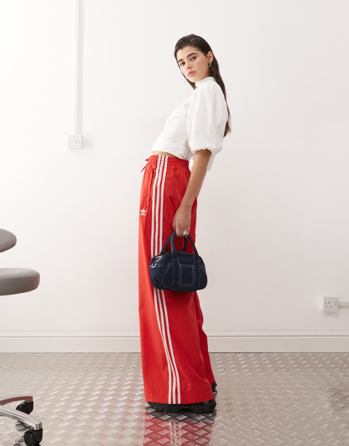 adidas Originals Adicolor wide leg track pants in red