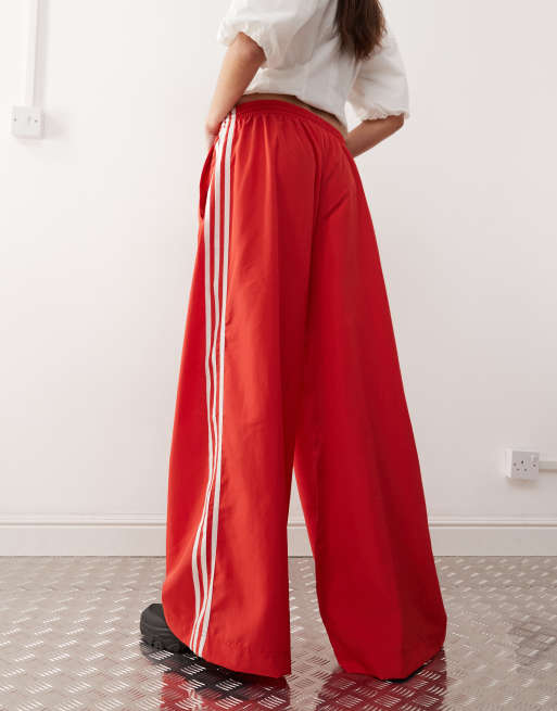 adidas Originals Adicolor wide leg track pants in red