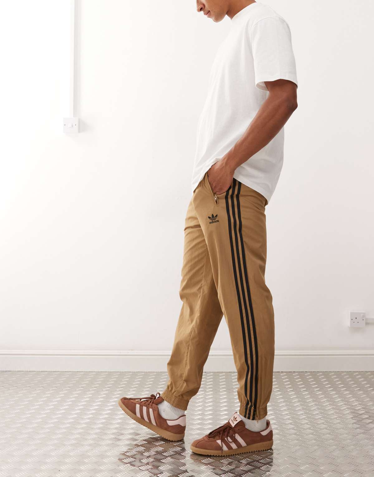 adidas Originals Adicolor woven firebird track pants in cardboard / black