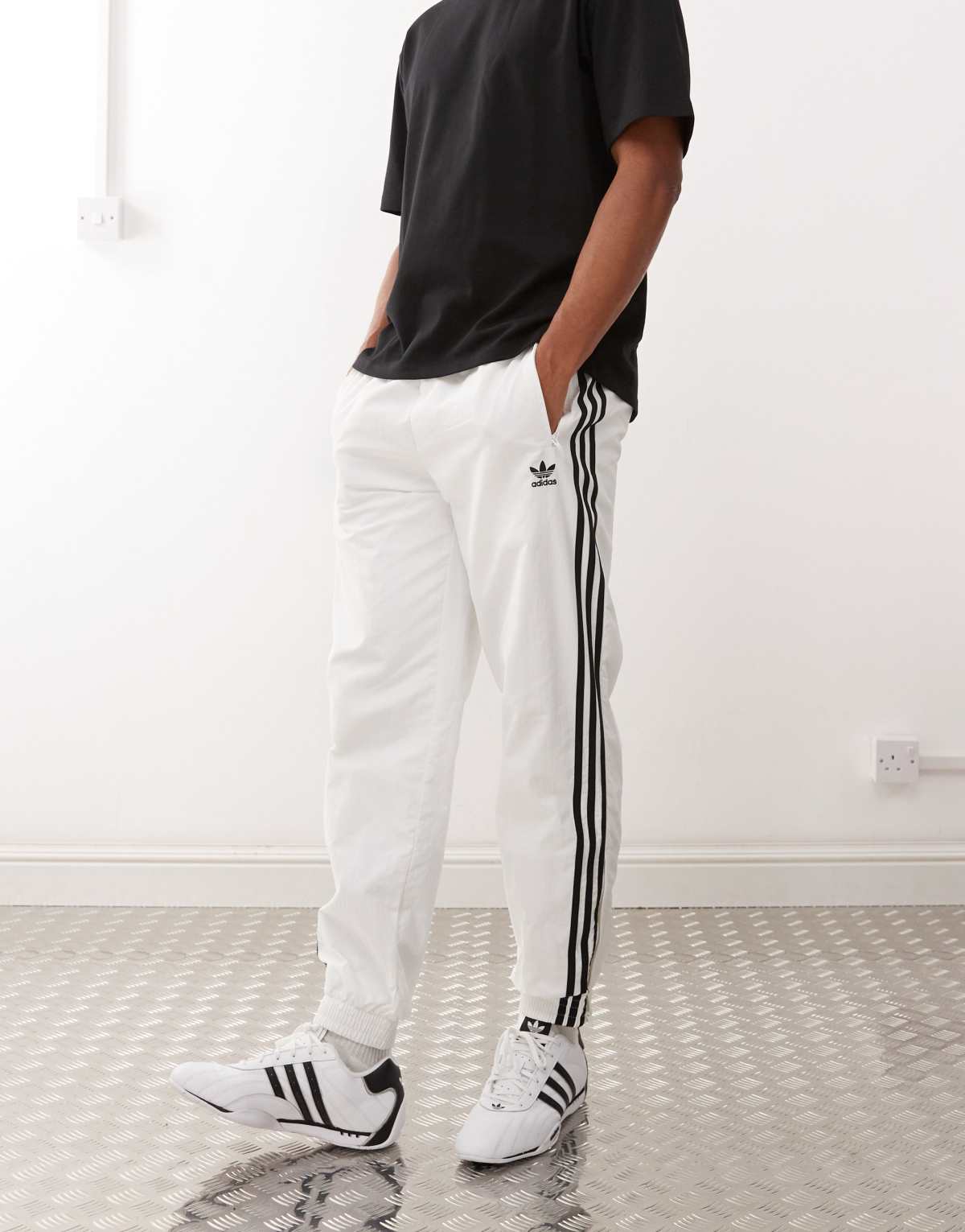adidas Originals Adicolor woven firebird track pants in white / black