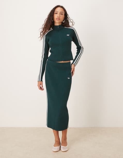adidas Originals Adicolor Three Stripe knitted skirt in green
