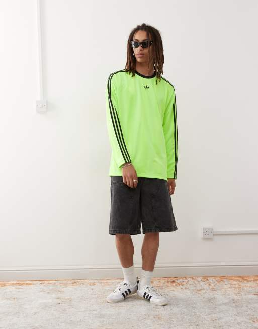 adidas Originals – adicolor – Zielono-czarny top z dżerseju z długimi rękawami w żakardowy wzór