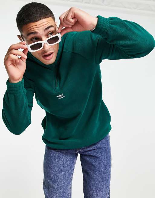 adidas Originals – adicolor – Zielony polar w stylu uczelnianym z zamkiem pod szyją i logo