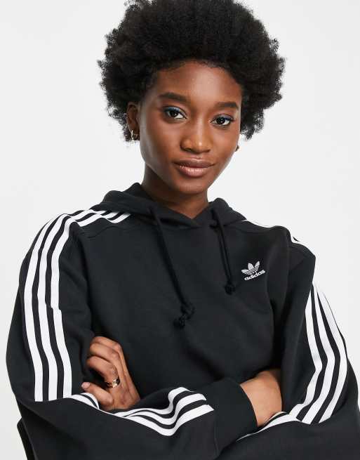 adidas Originals adicolour 3 stripe cropped hoodie in black