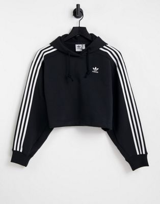  adidas Originals adicolour 3 stripe cropped hoodie in black
