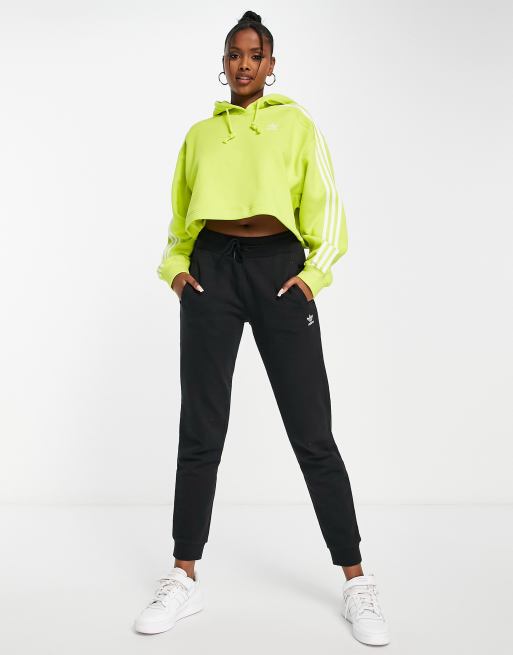 adidas Originals adicolour 3 stripe cropped hoodie in lime