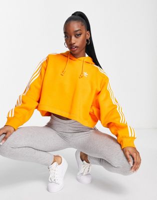 adidas Originals adicolour 3 stripe cropped hoodie in orange
