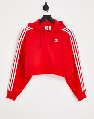 adidas Originals adicolour 3 stripe cropped hoodie in red
