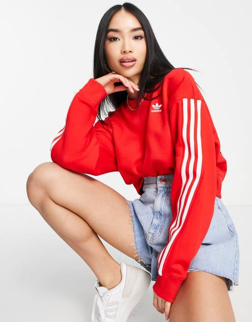 adidas Originals 3 stripe co-ord set in red