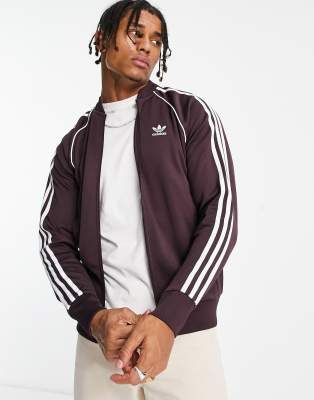 adidas Originals Adicolor 3 stripe track top in maroon