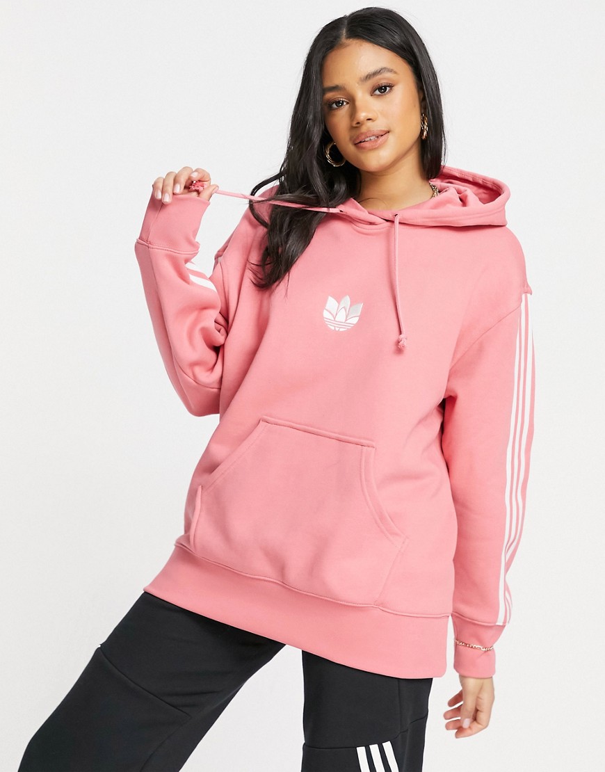 Adidas Originals adicolour 3D logo three stripe hoodie in hazy rose-Pink
