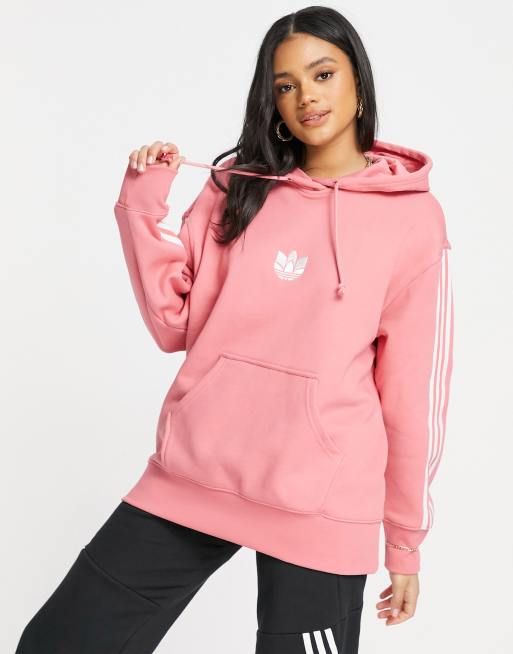 adidas Originals adicolour 3D logo three stripe hoodie in hazy rose | ASOS