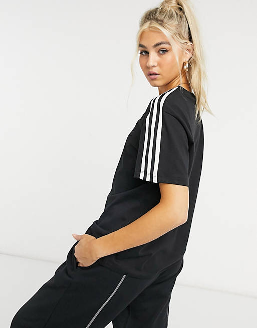 Women adidas Originals adicolour 3D logo three stripe t-shirt in black 