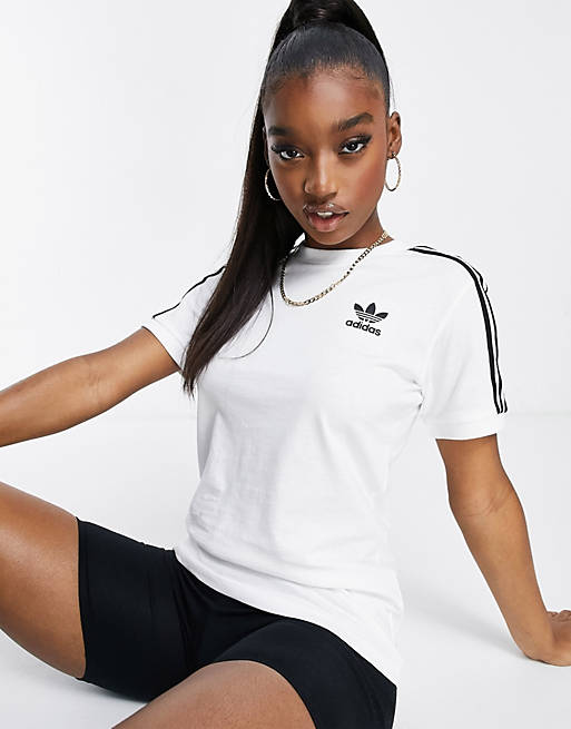 adidas Originals adicolour – Biały T-shirt z trzema paskami