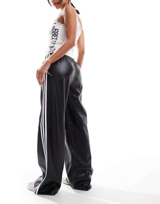 adidas Originals Adicolour faux leather track pants in black