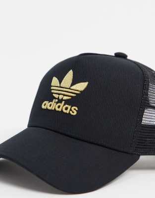 black adidas hat with gold logo