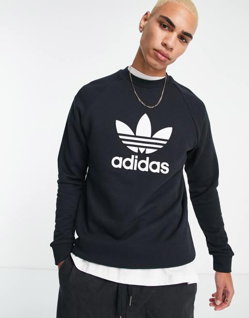 adidas Originals – adicolour – Svart sweatshirt med treklöverlogga