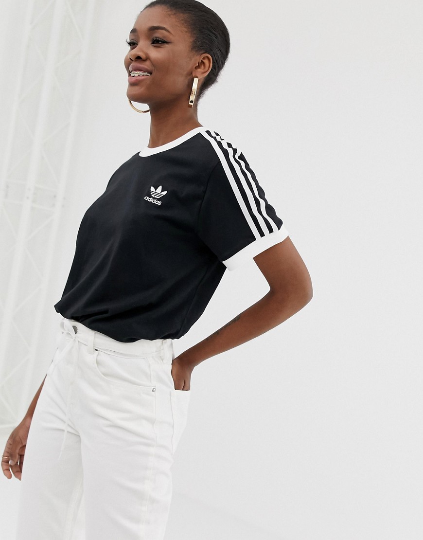 adidas Originals – adicolour – Svart t-shirt med tre ränder