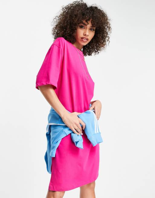 adidas Originals adicolour t-shirt dress with back print in pink | ASOS