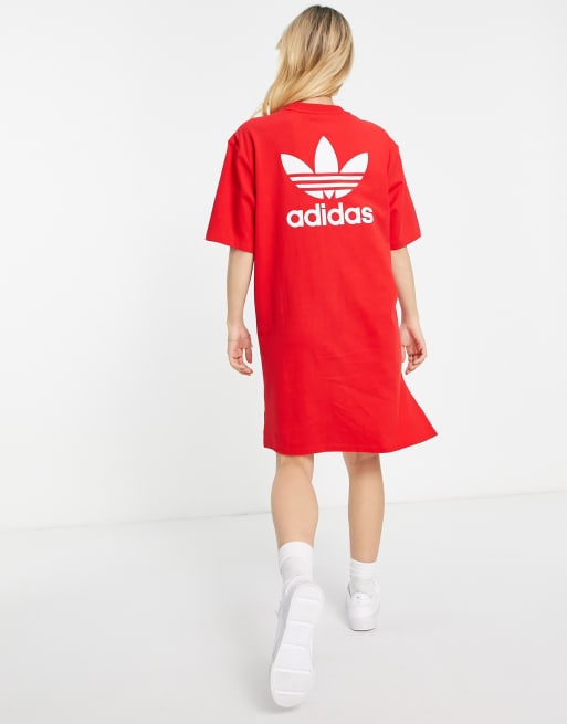 adidas Originals adicolour t shirt dress with back print in red