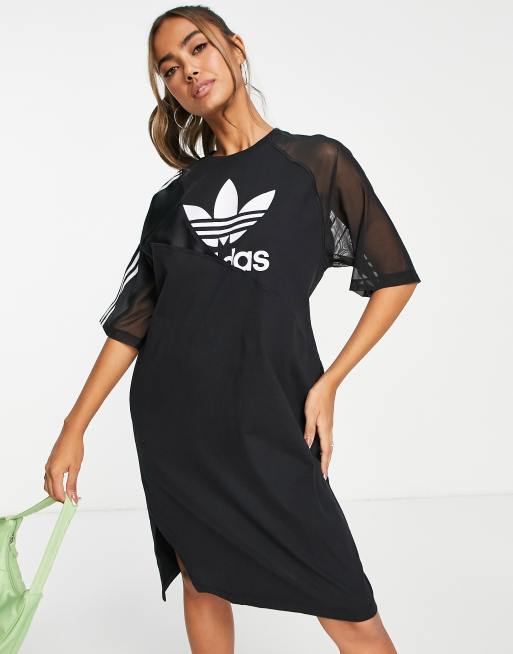 adidas Originals adicolour T Shirt Kleid in Schwarz mit ausgefallenem Design