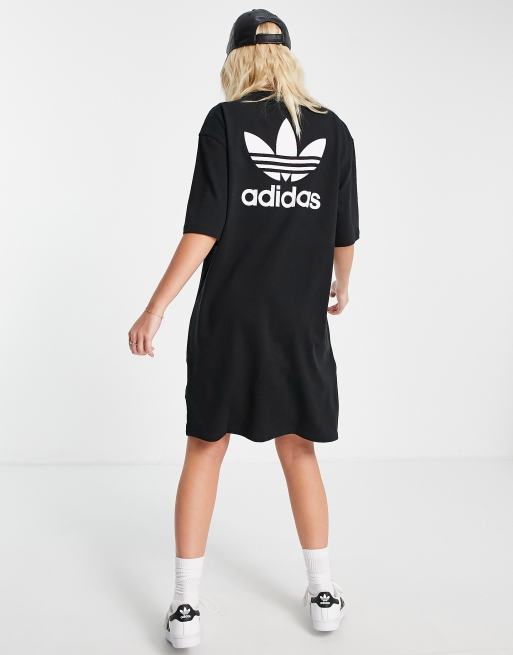 adidas Originals – Schwarz T-Shirt-Kleid adicolour in mit ASOS – | Rückenprint