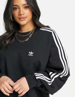 adidas originals three stripe sweatshirt in black