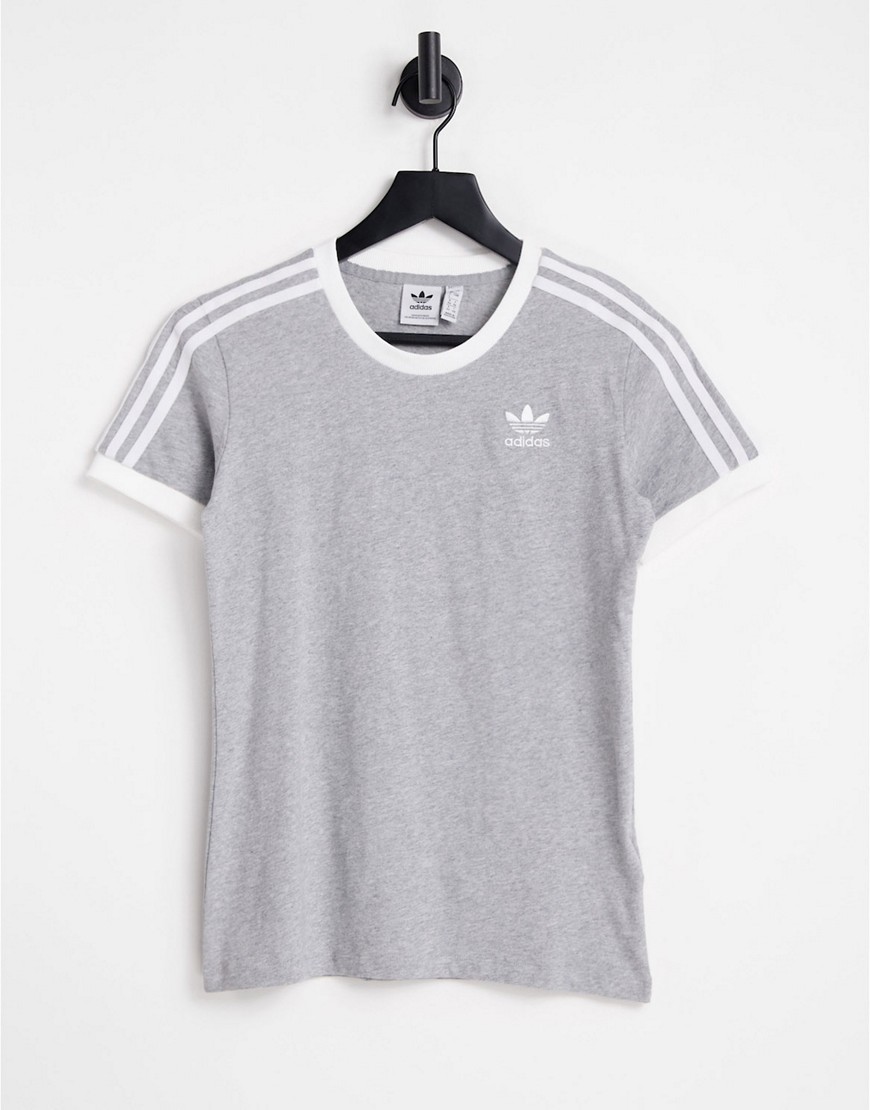 adidas Originals adicolour three stripe t-shirt in gray