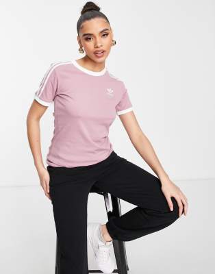 adidas Originals adicolour three stripe t-shirt in mauve