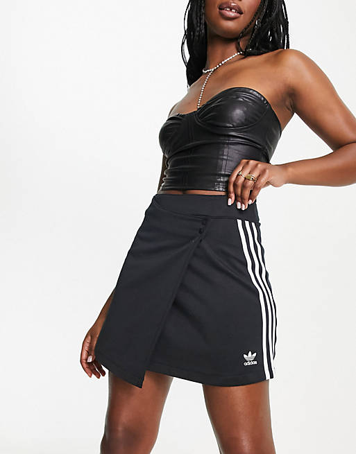 adidas Originals adicolour three stripe wrap mini skirt in black | ASOS