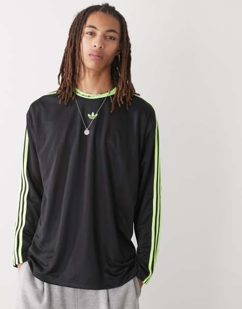 adidas Originals – adidas adicolor – Langärmliges Shirt aus Jacquard-Jersey in Schwarz und Signalgrün - view 1