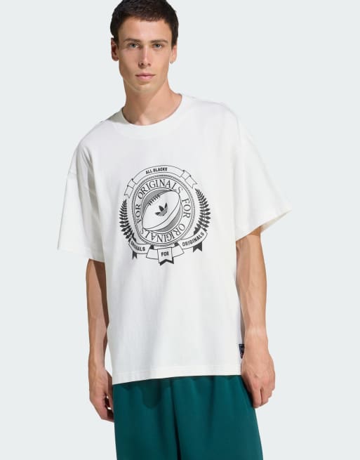 adidas Originals – adidas Originals & All Blacks – Biały luźny T-shirt z krótkimi rękawami z grafiką