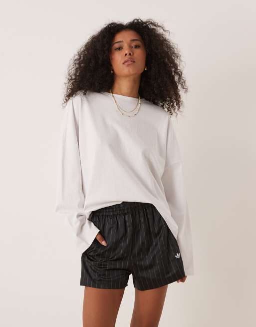 adidas Originals Adidas originals pin-stripe satin shorts in black
