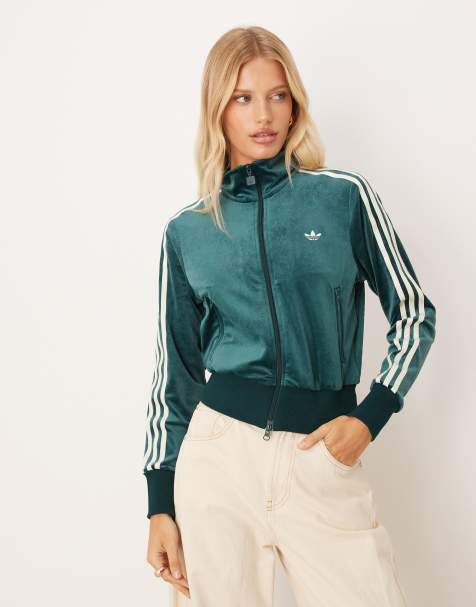 adidas Originals Adidas originals x liberty london debossed velvet firebird track top in aurora ivy - view 1