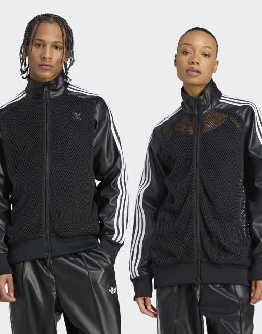 adidas Originals – adidas x Jeremy Scott – Czarna góra od dresu z imitacji skóry i siateczki