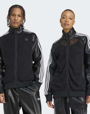 adidas Originals - adidas x Jeremy Scott - Trainingsoberteil aus Kunstleder und Mesh in Schwarz