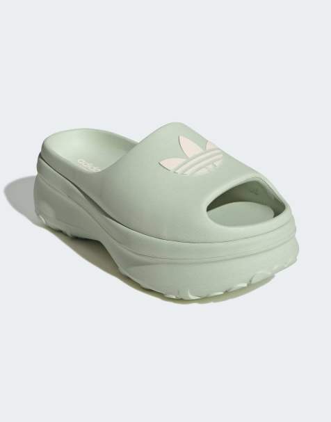 adidas Originals Adifom stan slides in linen green / wonder white / w - view 1