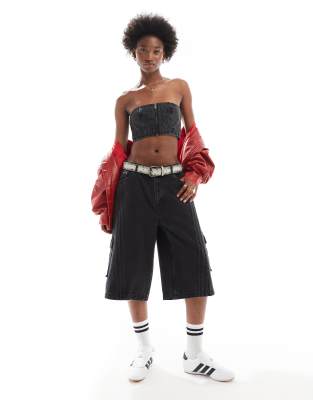 adidas Originals Adilenium denim capri shorts in black part of a