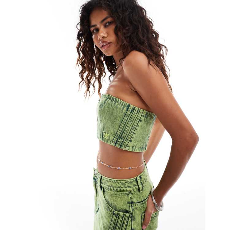 adidas Originals Adilenium denim tube top co-ord in lime