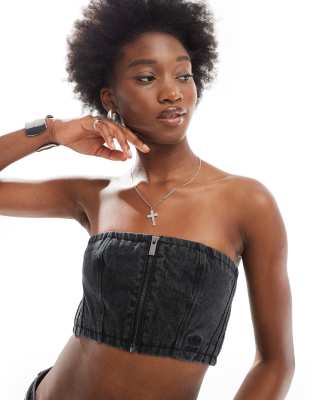 adidas Originals Adilenium denim tube top in black part of a